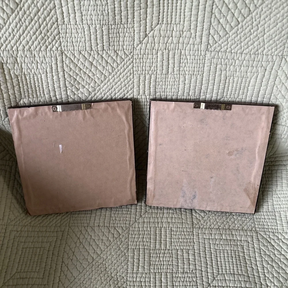 Set Bronze Color Mirrored Wall Plaques w/Floral Scrollwork Boho MCM 5.5